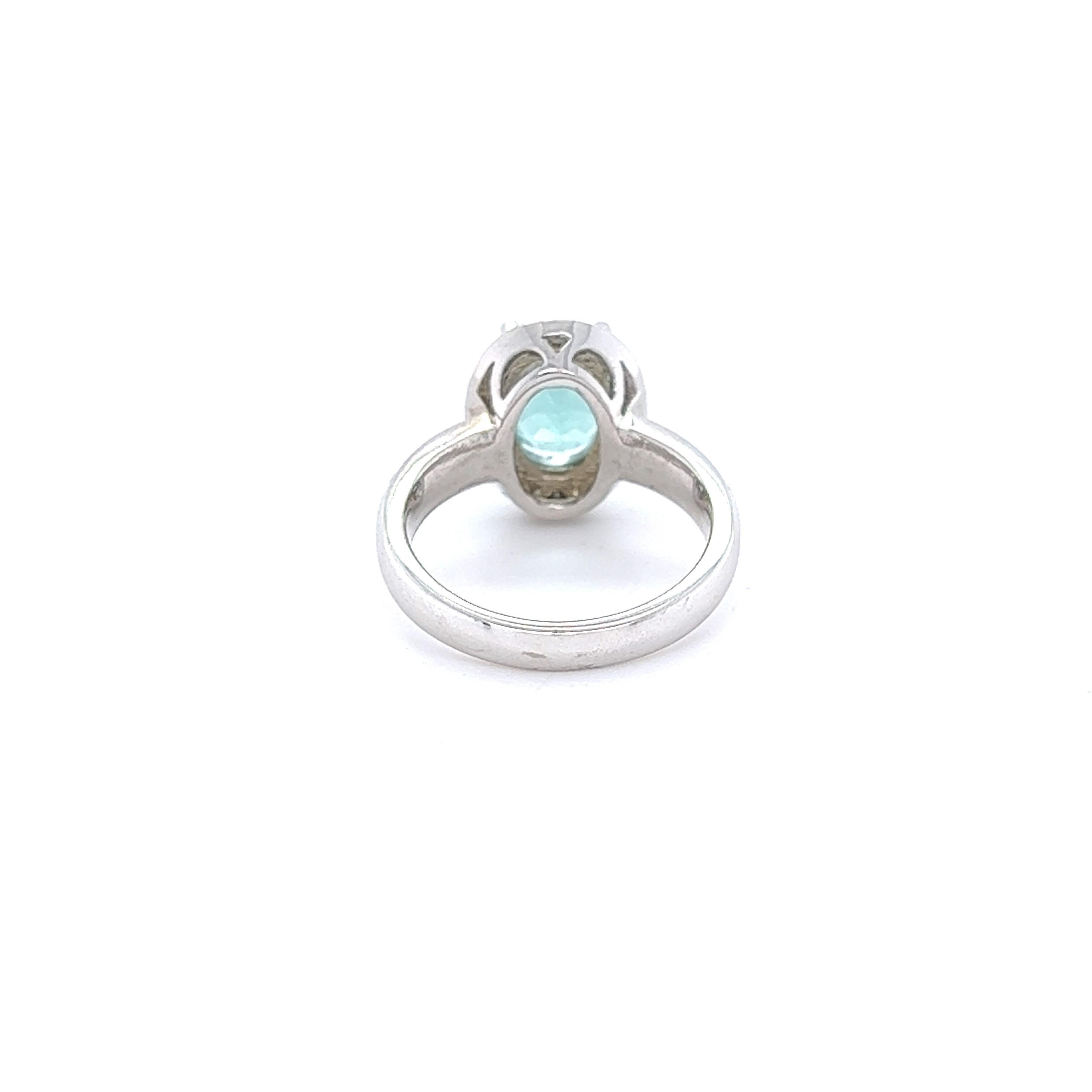 Oval Cut 3.18 Carat Apatite Diamond Ring 14 Karat White Gold Cocktail Ring For Sale