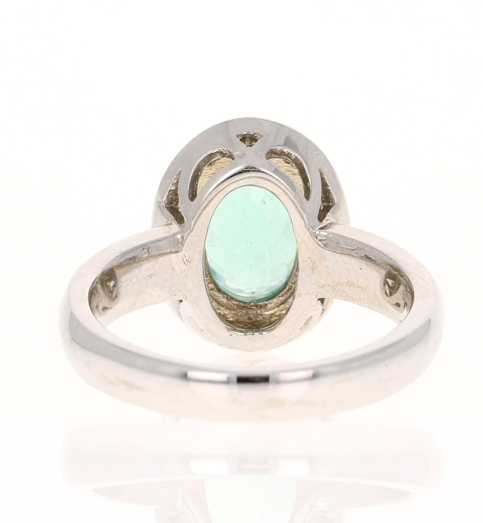 Oval Cut 3.18 Carat Apatite Diamond Ring 14 Karat White Gold Cocktail Ring For Sale