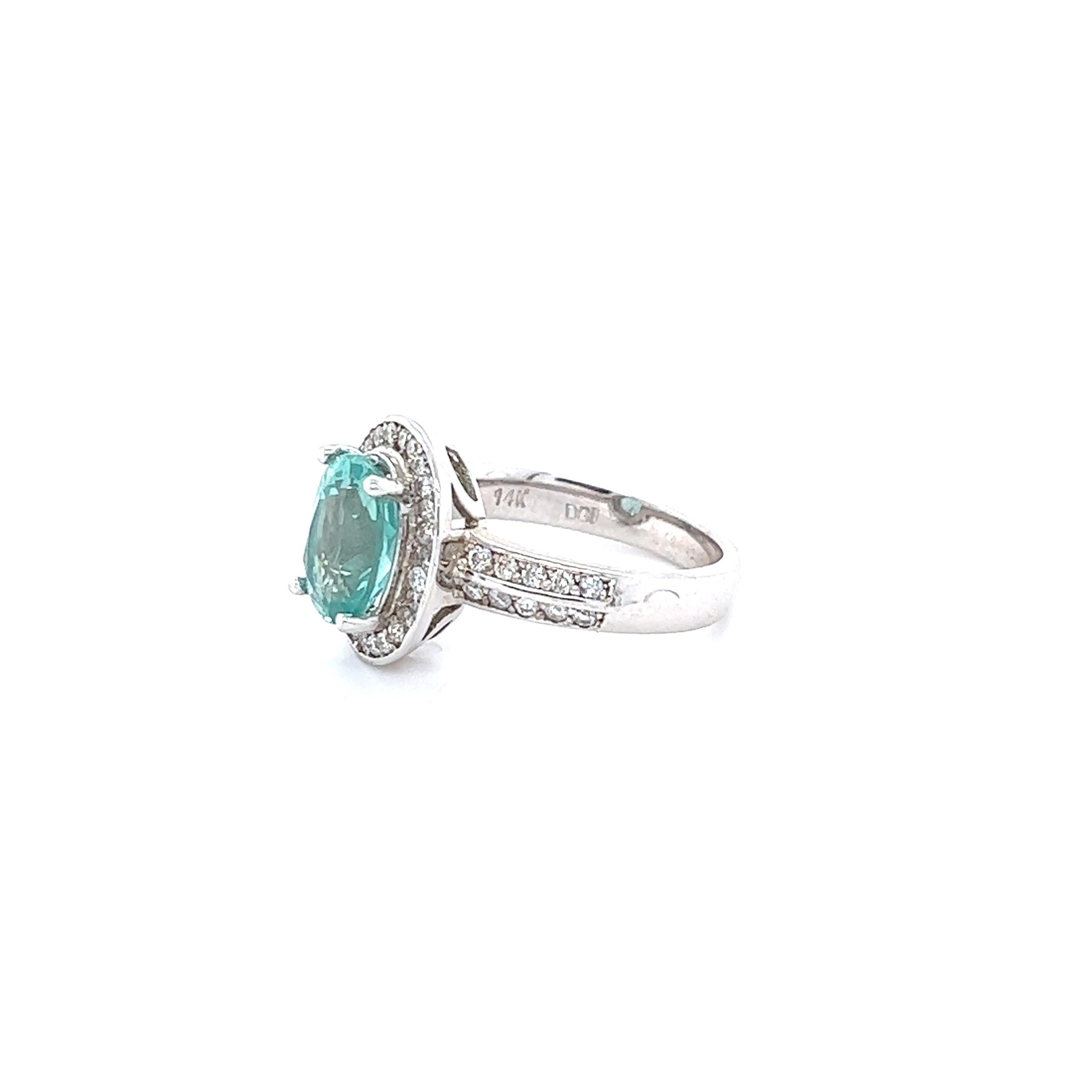 3.18 Carat Apatite Diamond Ring 14 Karat White Gold Cocktail Ring In New Condition For Sale In Los Angeles, CA