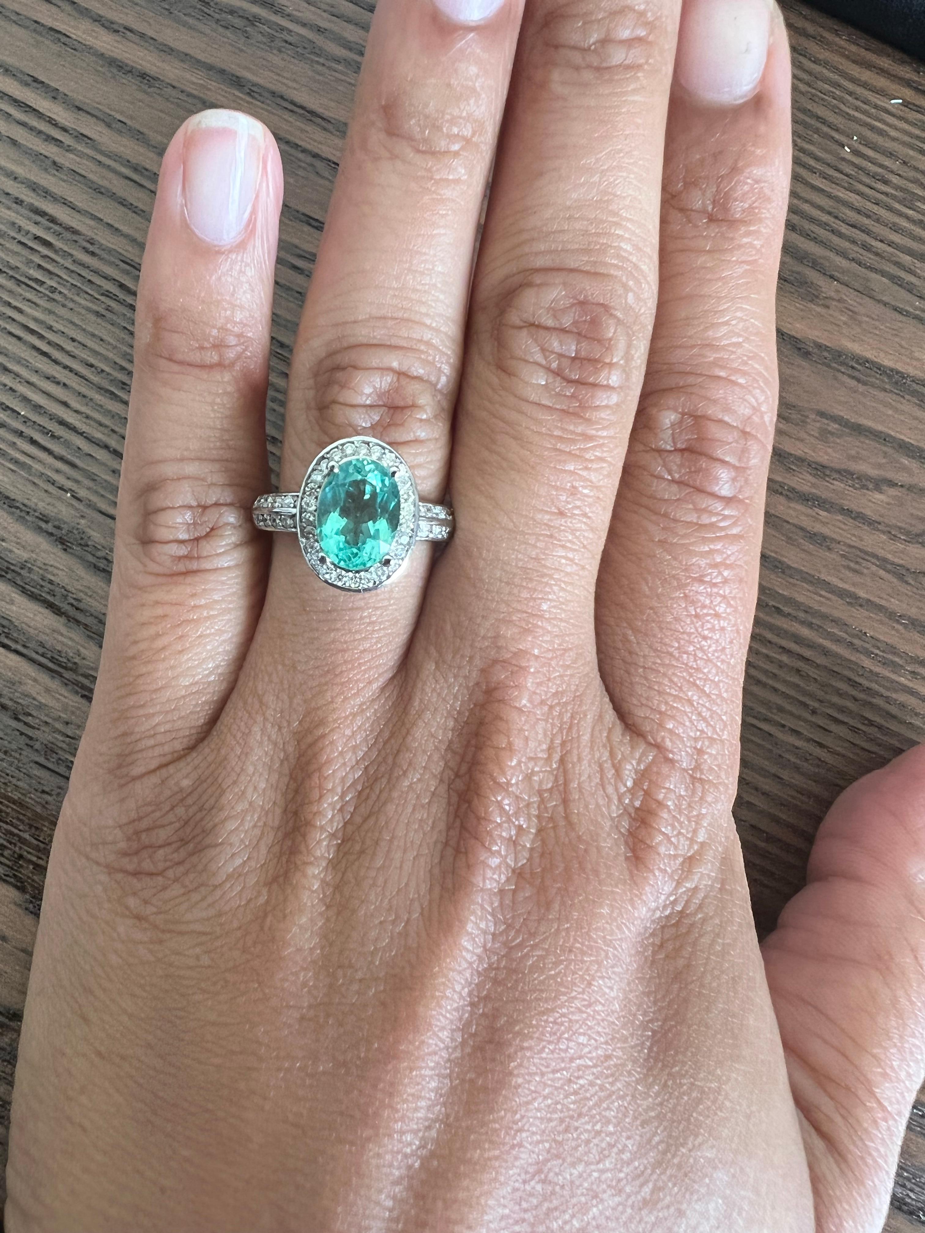 3.18 Carat Apatite Diamond Ring 14 Karat White Gold Cocktail Ring In New Condition For Sale In Los Angeles, CA