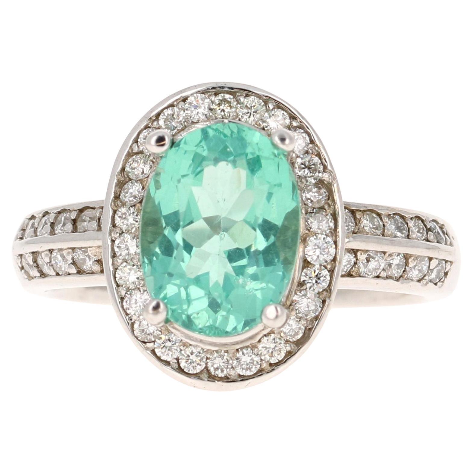 3.18 Carat Apatite Diamond Ring 14 Karat White Gold Cocktail Ring