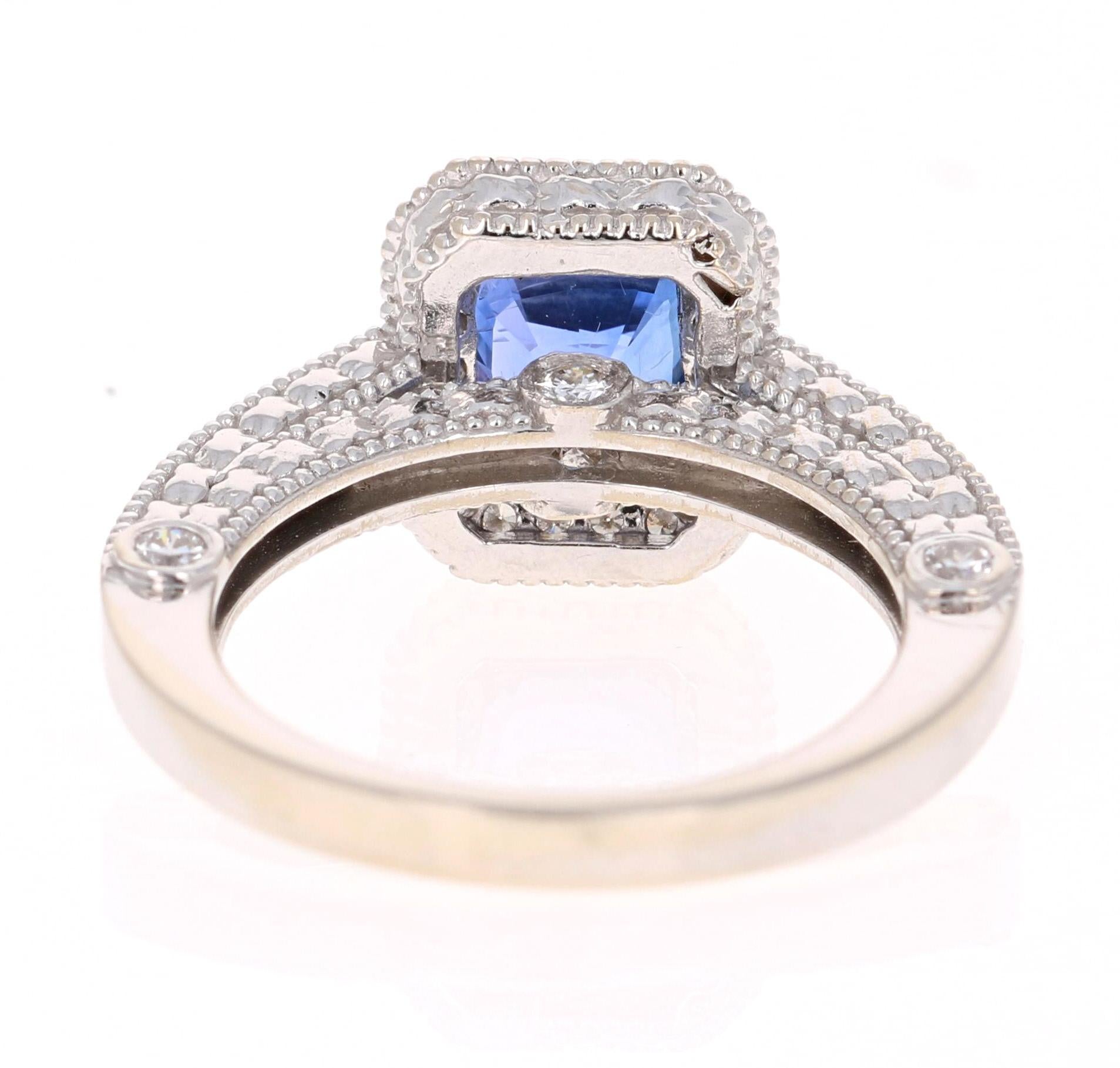 3.18 Carat Blue Sapphire Diamond Engagement Ring 14 Karat White Gold In New Condition In Los Angeles, CA