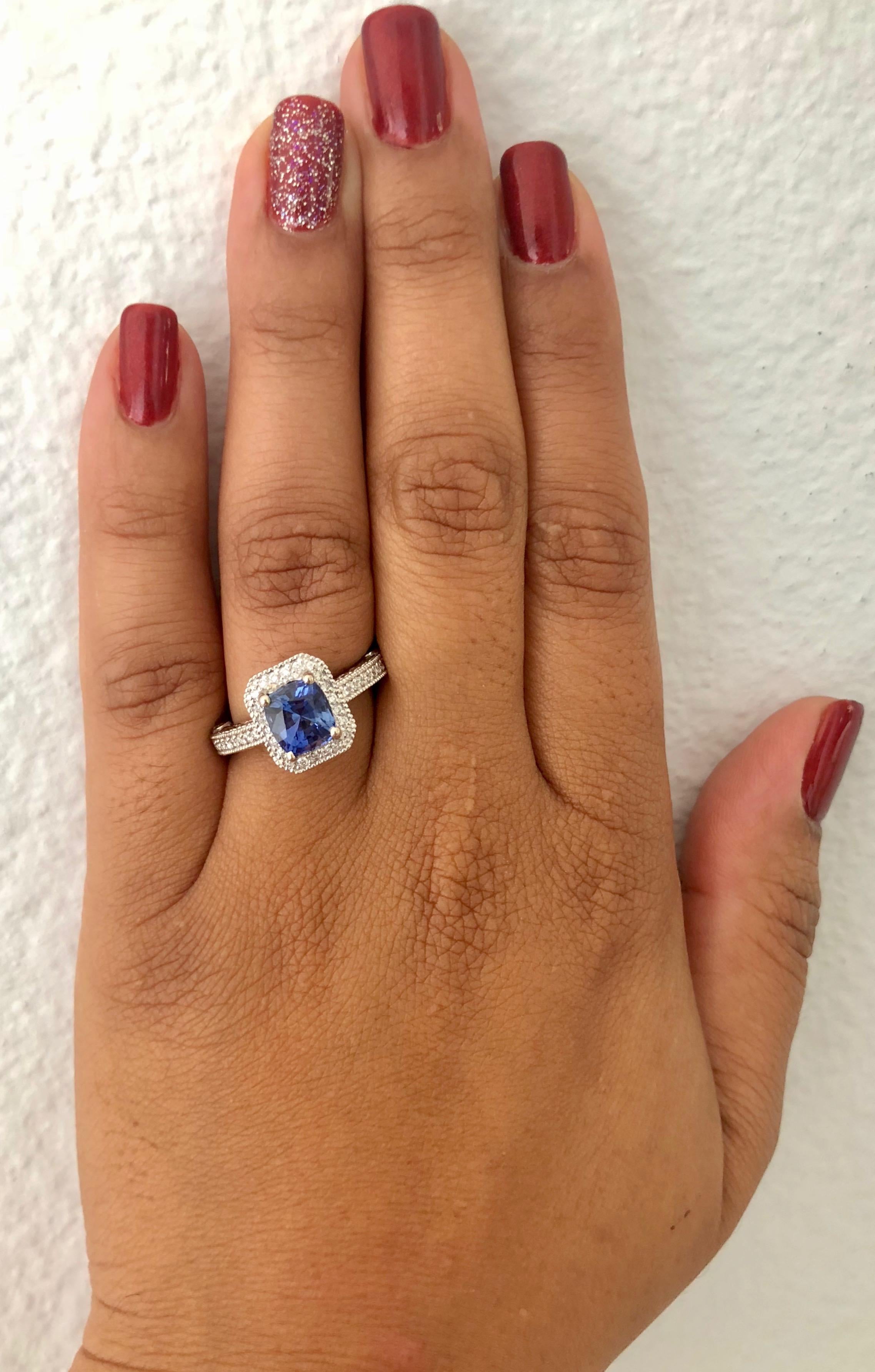 3.18 Carat Blue Sapphire Diamond Engagement Ring 14 Karat White Gold 1