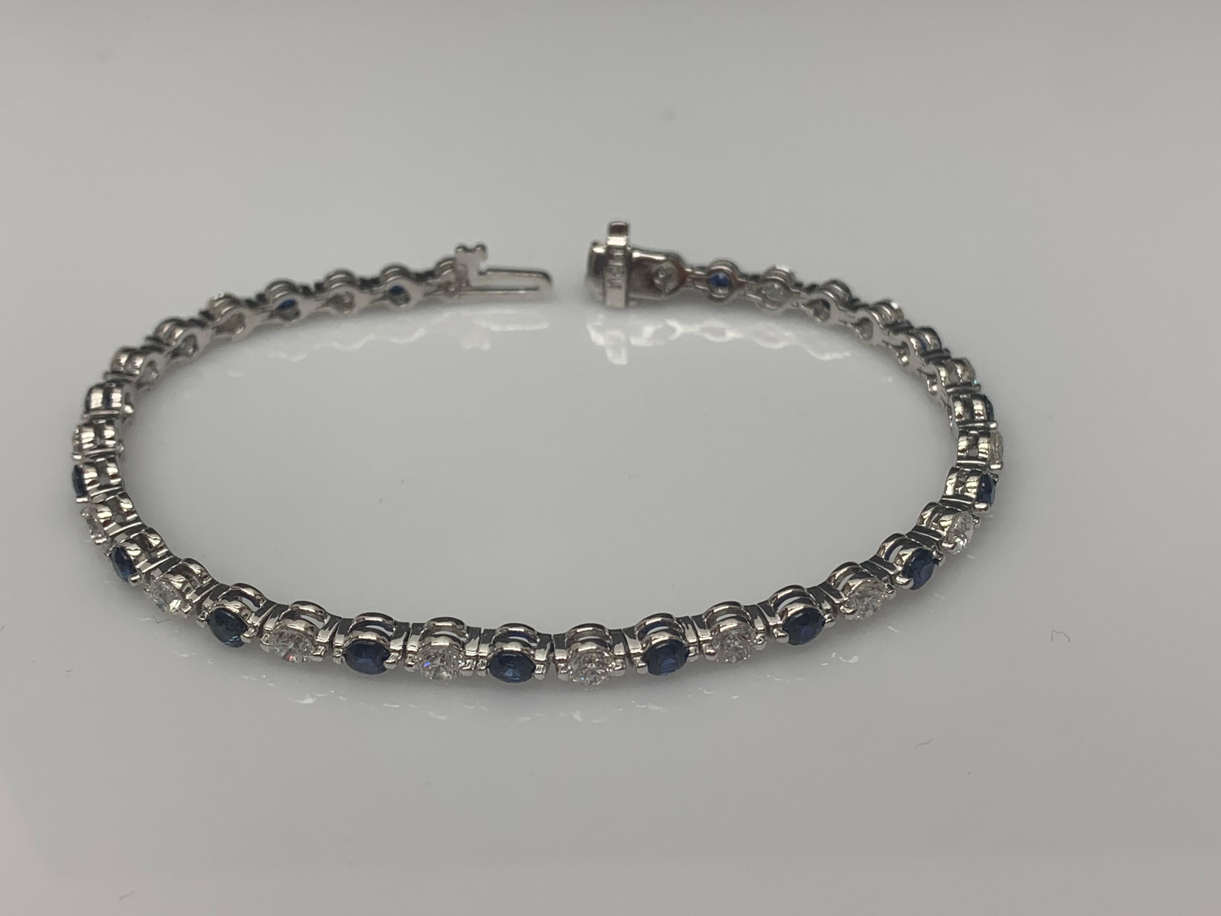 3.18 Carat Brilliant cut Blue Sapphire and Diamond Bracelet in 14k White Gold In New Condition For Sale In NEW YORK, NY