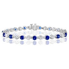 Vintage 3.18 Carat Brilliant cut Blue Sapphire and Diamond Bracelet in 14k White Gold