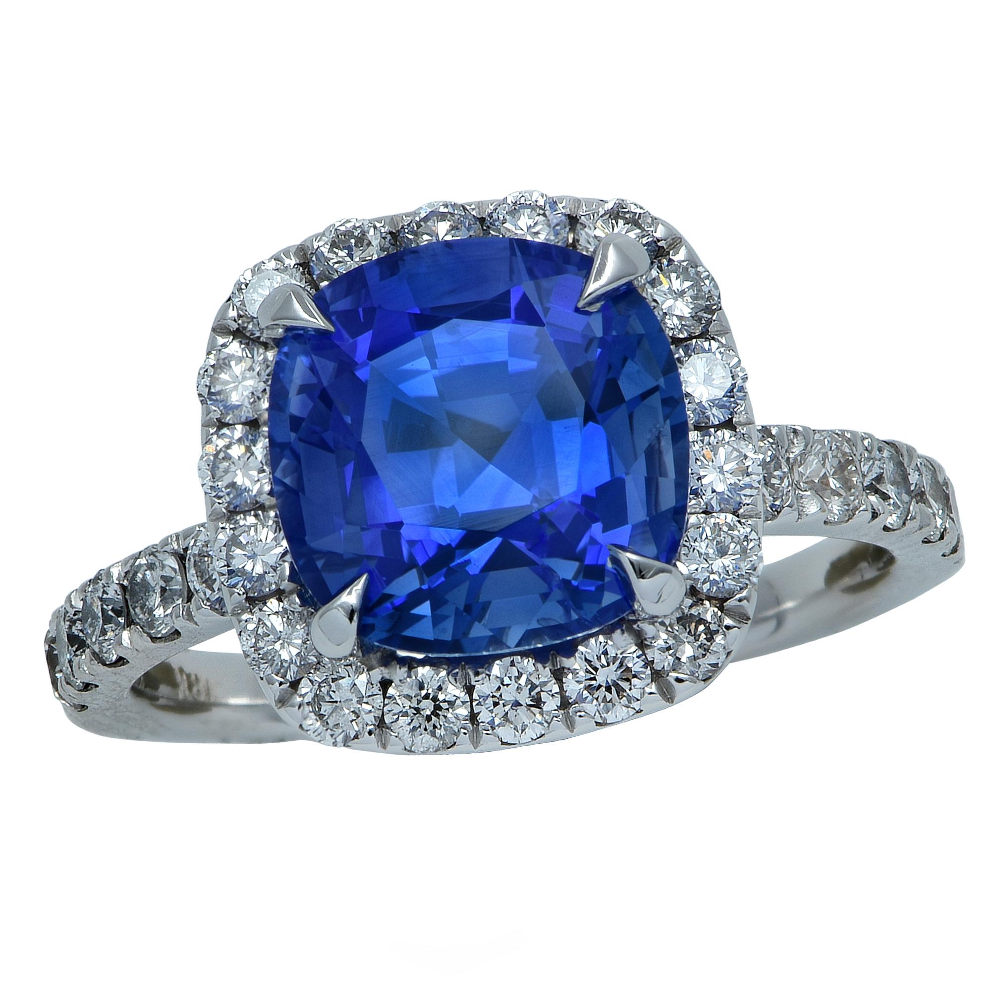 Vivid Diamonds 3.18 Carat Ceylon Blue Sapphire and Diamond Ring