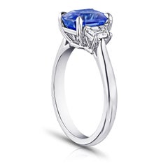3.18 Carat Emerald Cut Blue Sapphire and Diamond Ring