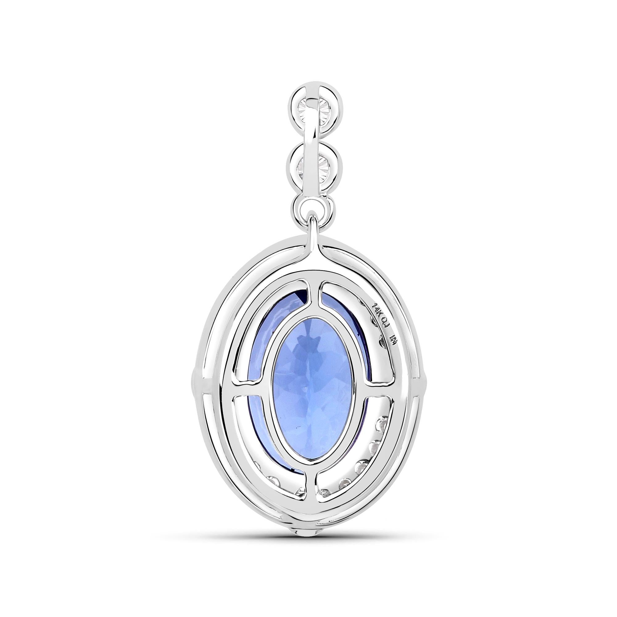 Contemporary 3.18 Carat Genuine Tanzanite and White Diamond 14 Karat White Gold Pendant