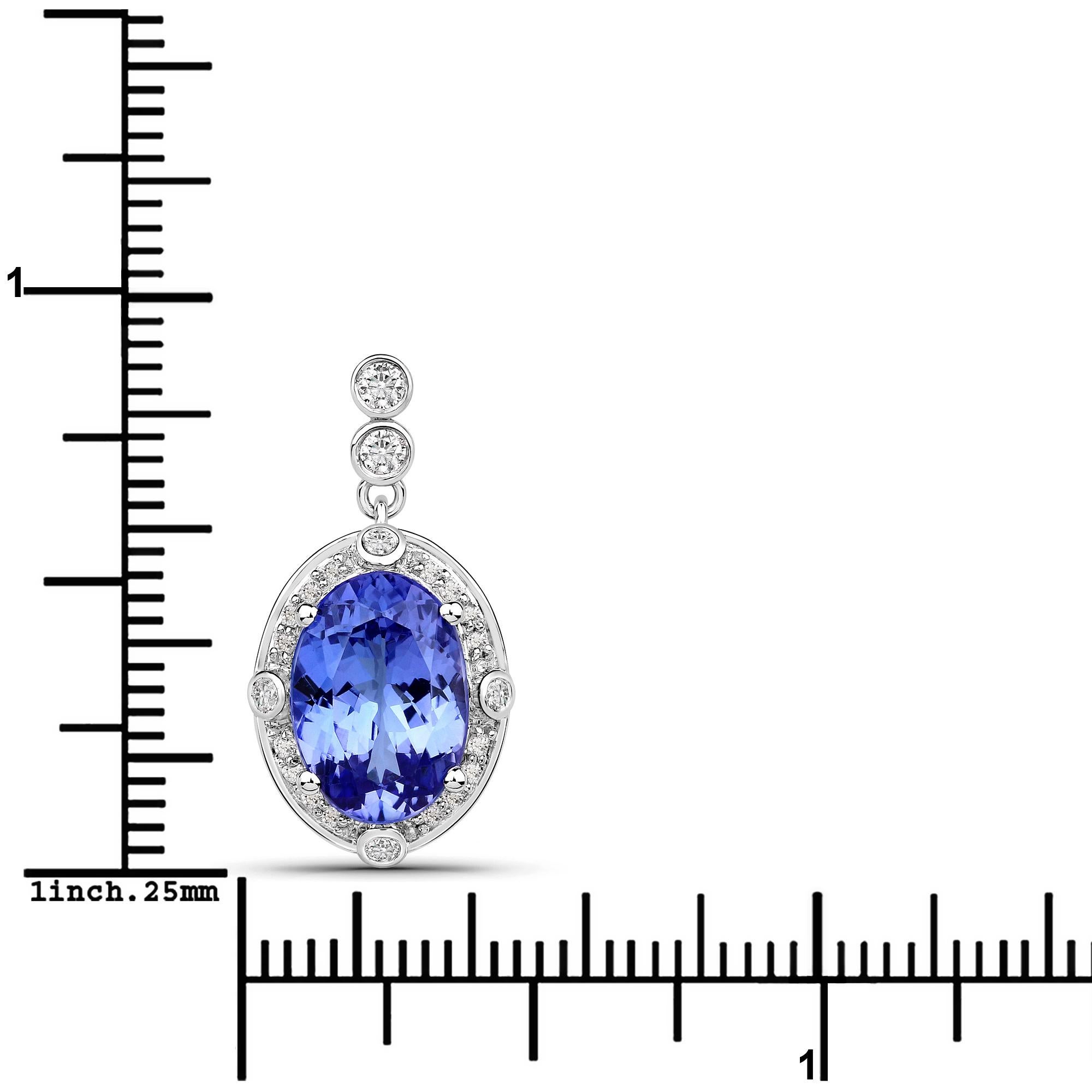 3.18 Carat Genuine Tanzanite and White Diamond 14 Karat White Gold Pendant In New Condition In Great Neck, NY