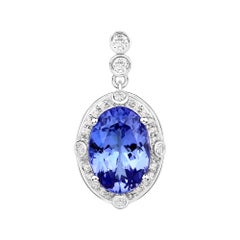 3.18 Carat Genuine Tanzanite and White Diamond 14 Karat White Gold Pendant