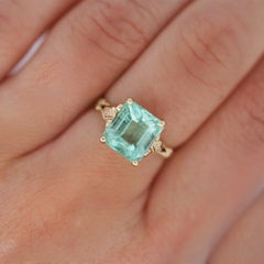 3.18 Carat Light Green Emerald Milgrain Vintage 14K Gold Ring