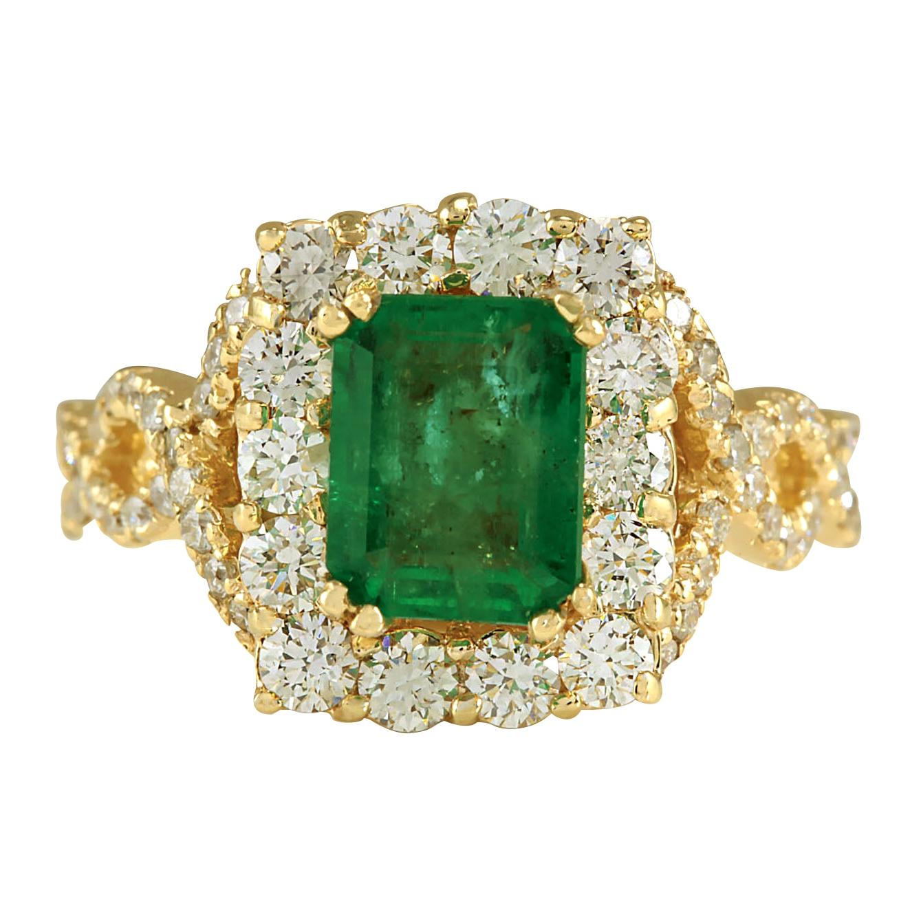 Natural Emerald Diamond Ring In 14 Karat Yellow Gold 