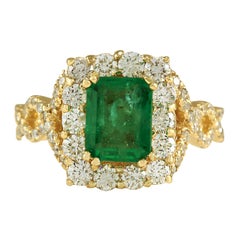 Natural Emerald Diamond Ring In 14 Karat Yellow Gold 