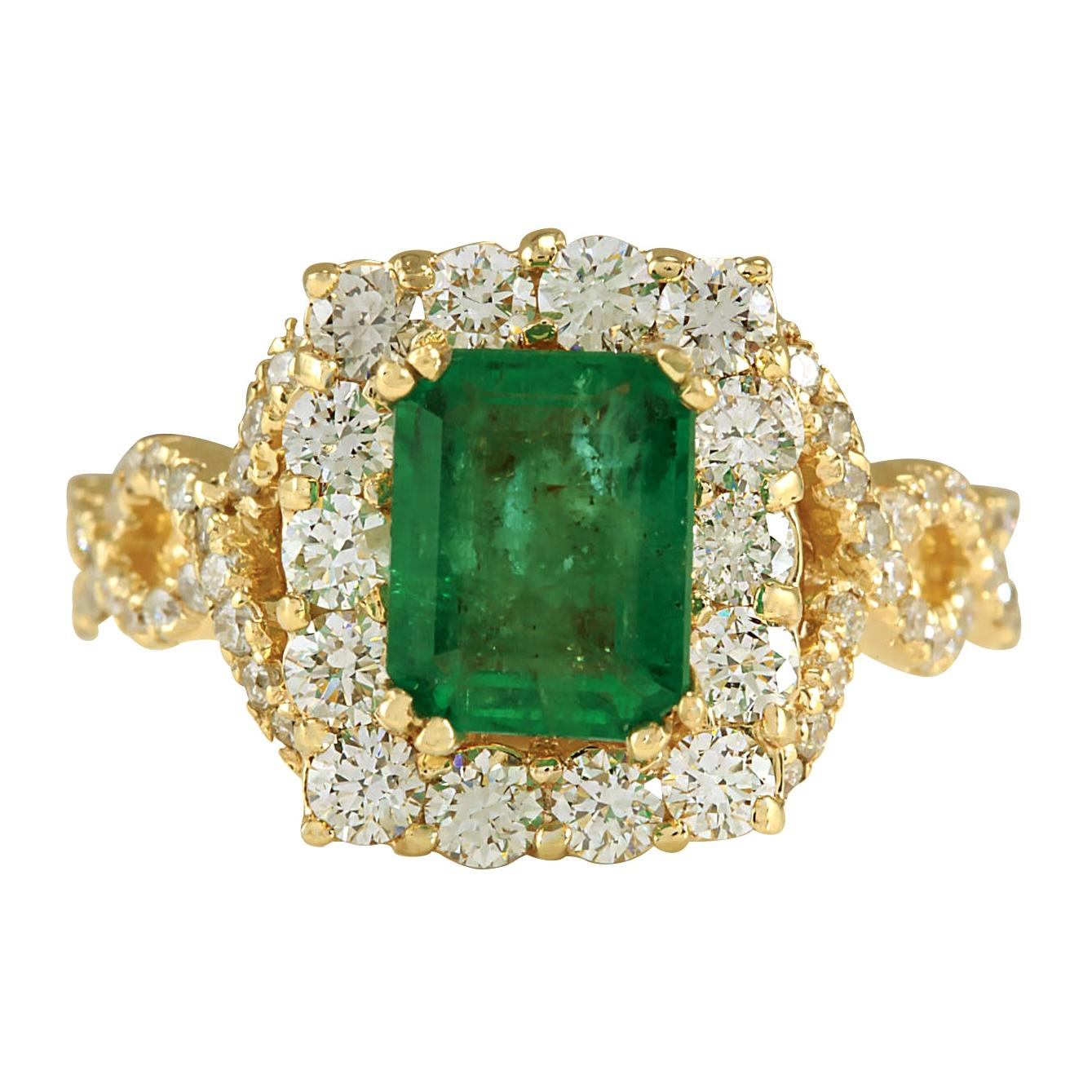 Emerald Diamond Ring In 14 Karat Yellow Gold  For Sale