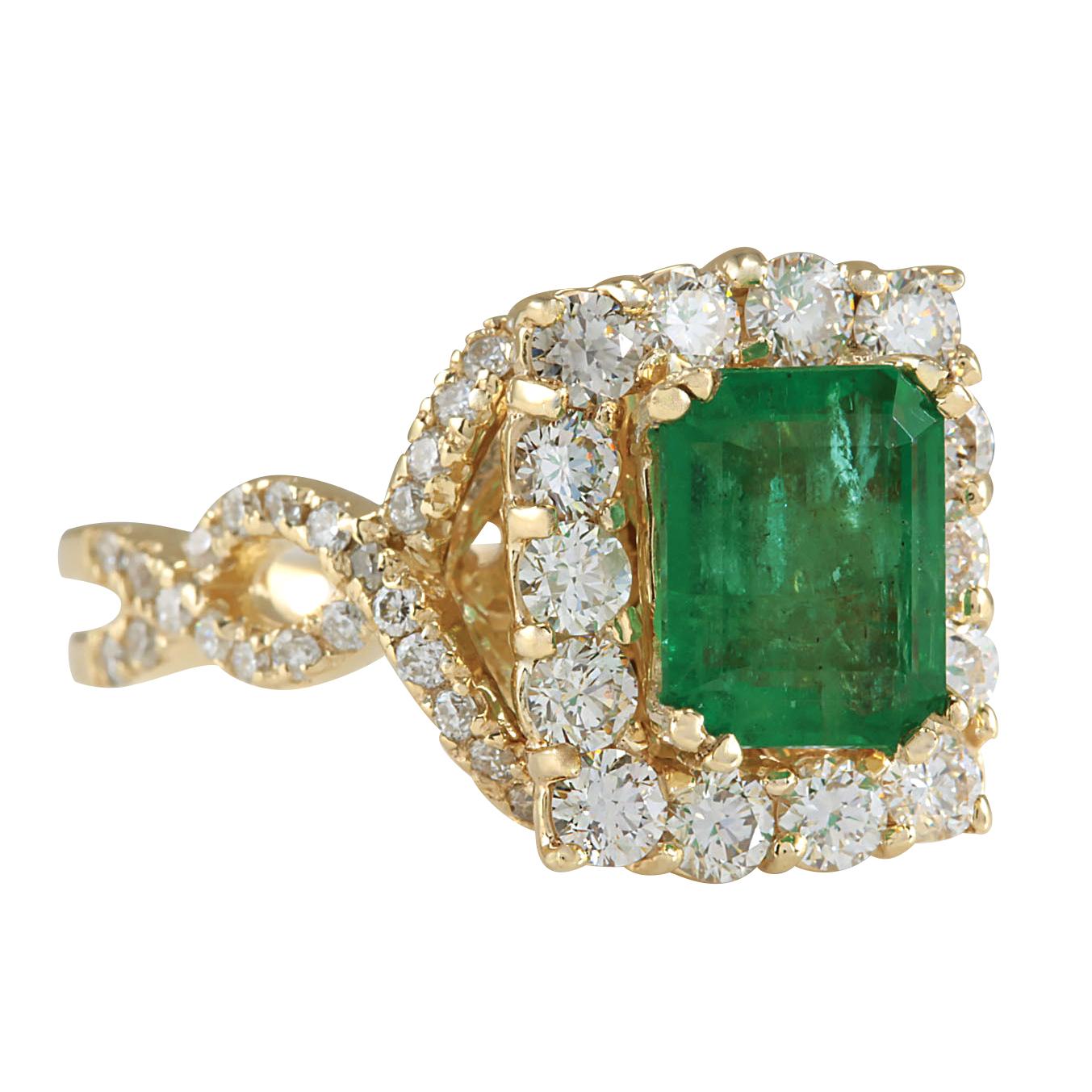 Stamped: 14K Yellow Gold
Total Ring Weight: 6.8 Grams
Total Natural Emerald Weight is 1.88 Carat (Measures: 8.00x6.00 mm)
Color: Green
Total Natural Diamond Weight is 1.30 Carat
Color: F-G, Clarity: VS2-SI1
Face Measures: 13.40x11.05 mm
Sku: