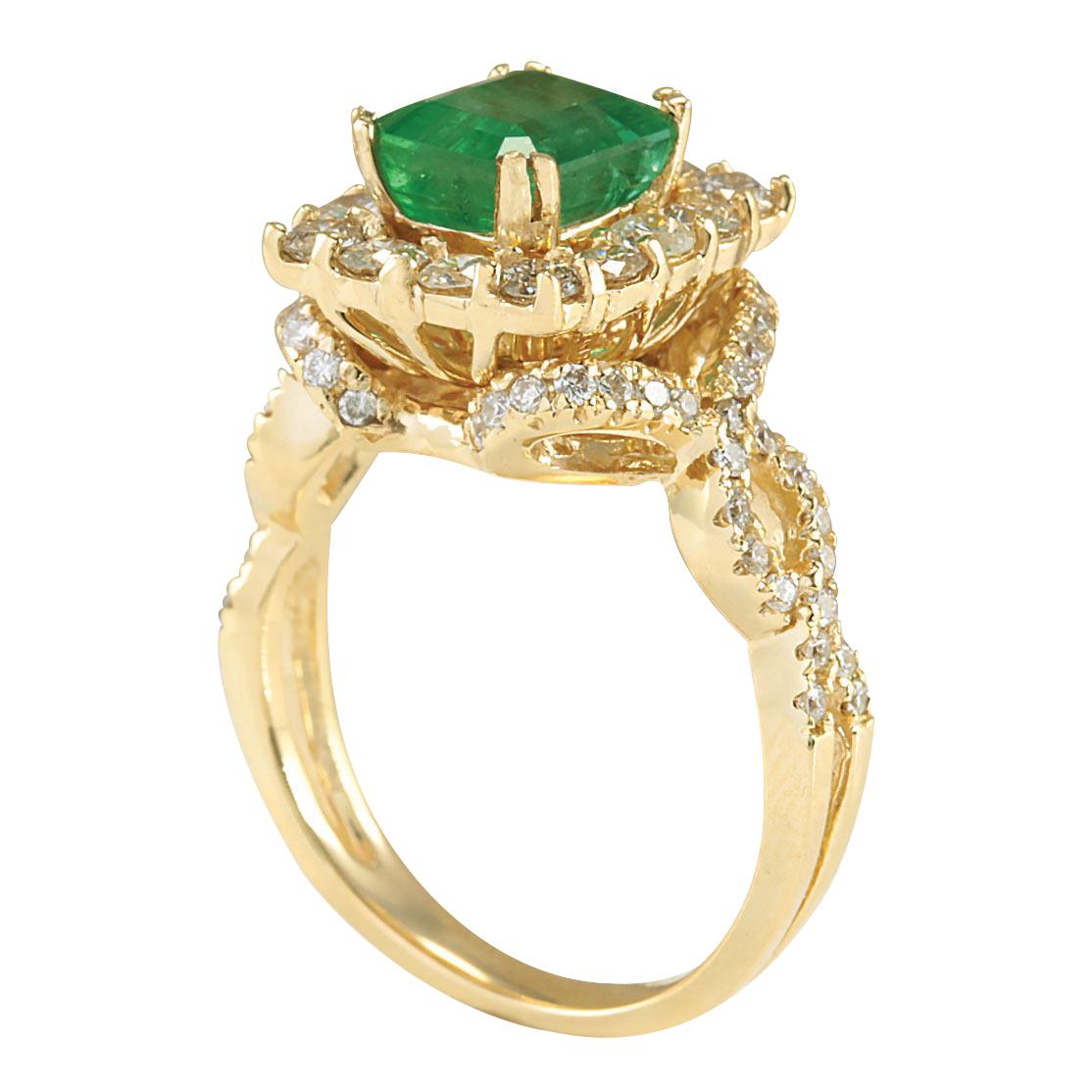 Emerald Cut Emerald Diamond Ring In 14 Karat Yellow Gold  For Sale