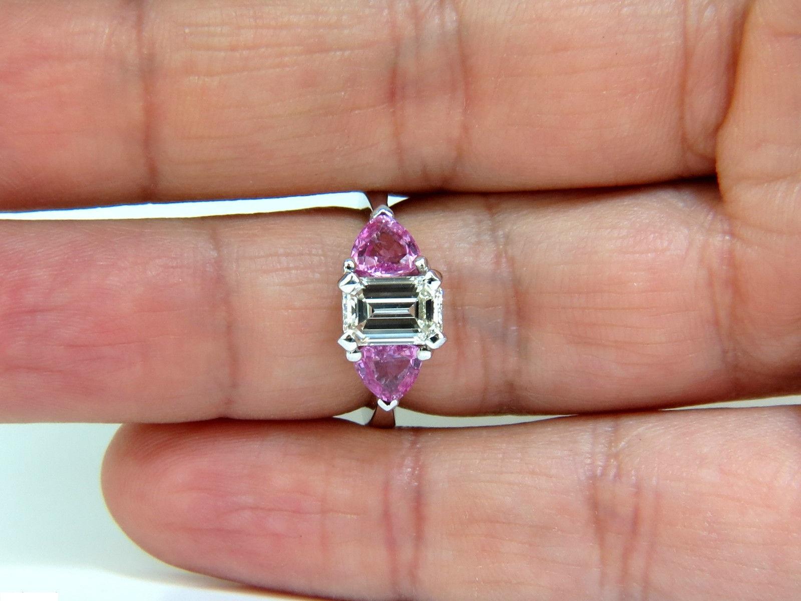 Women's or Men's 3.18 Carat Natural Emerald Cut Diamond Pink Sapphire Ring 14 Karat