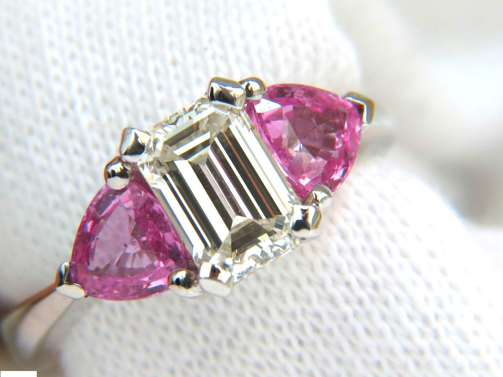 3.18 Carat Natural Emerald Cut Diamond Pink Sapphire Ring 14 Karat 1