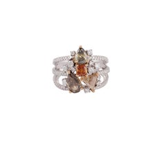 3.18 Carat Natural Fancy Diamond Ring Band in 18K White, Yellow & Rose Gold