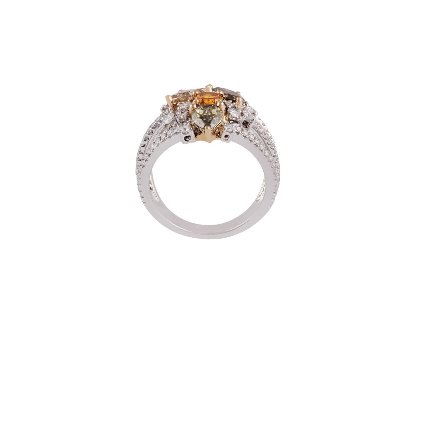 Modern 3.18 Carat Natural Fancy Diamond Ring Band in 18K White, Yellow & Rose Gold For Sale