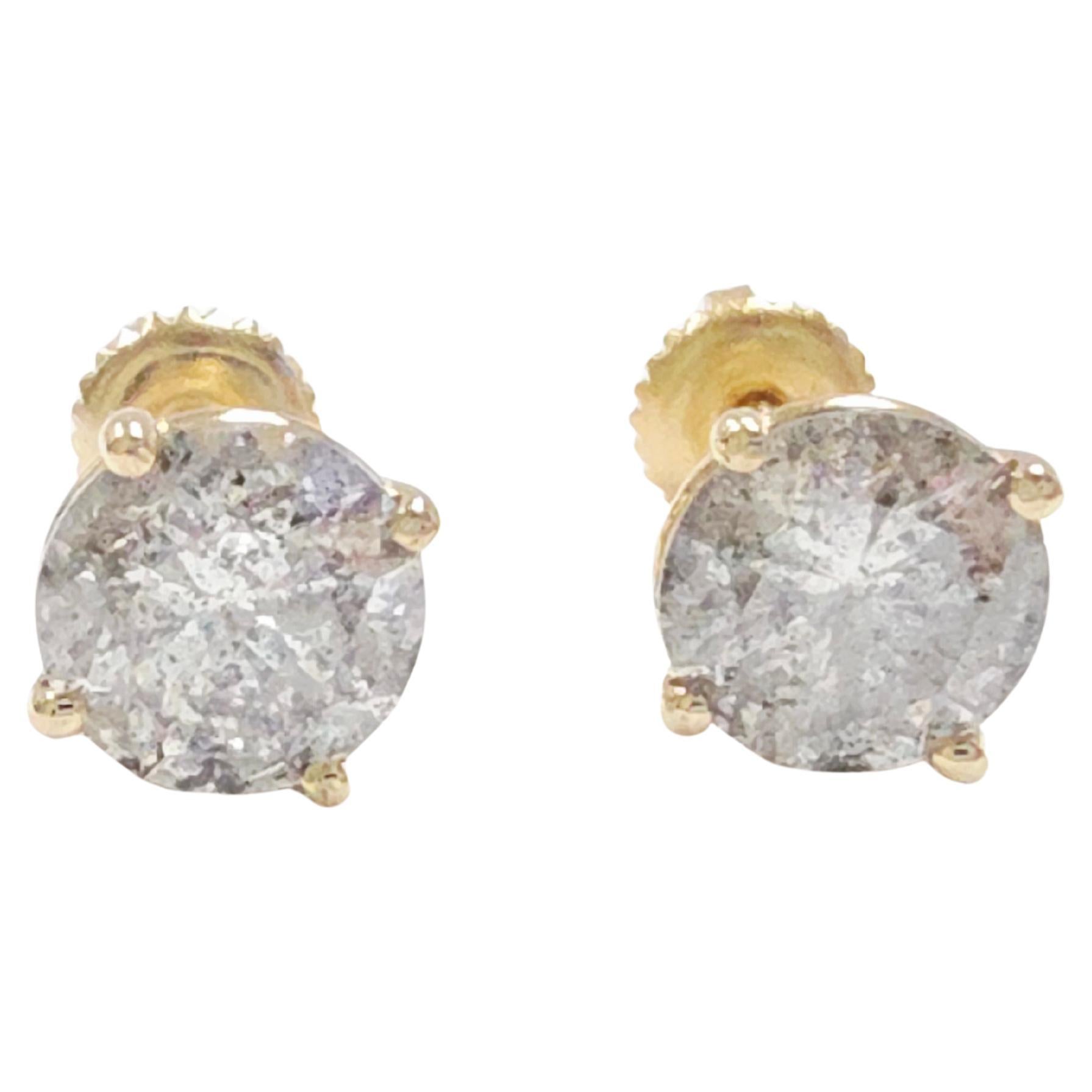 3.18 Carat Natural Round Diamond Studs Yellow Gold 14 Karat in vendita