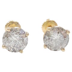 3.18 Carat Natural Round Diamond Studs Yellow Gold 14 Karat