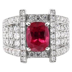 GIA Certified 3.18 Carat Natural Thailand Ruby and Diamond Ring Set in Platinum