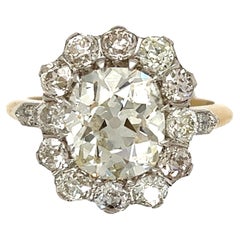 3.18 Carat Old Mine Cushion Diamond Platinum Ring Estate Fine Jewelry