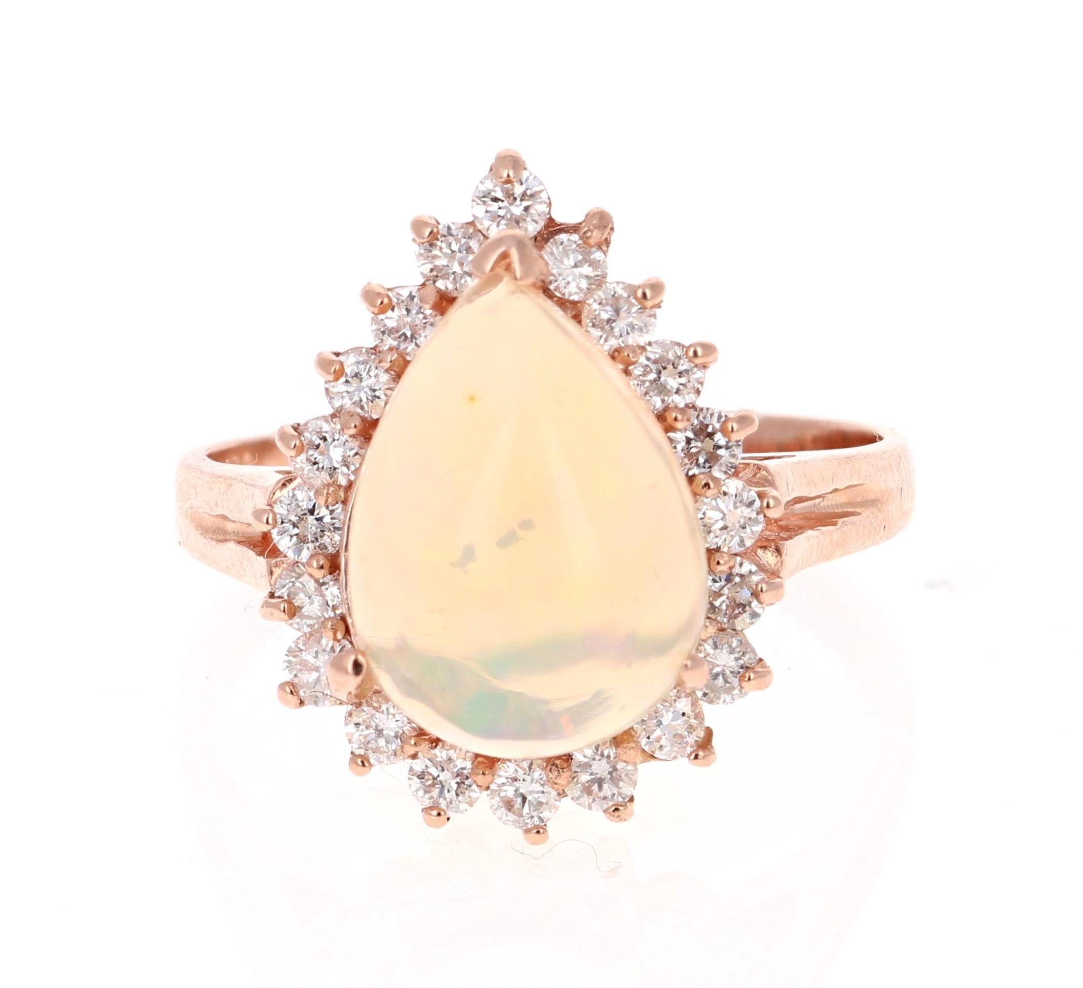 Contemporary 3.18 Carat Opal Diamond Rose Gold Cocktail Ring For Sale