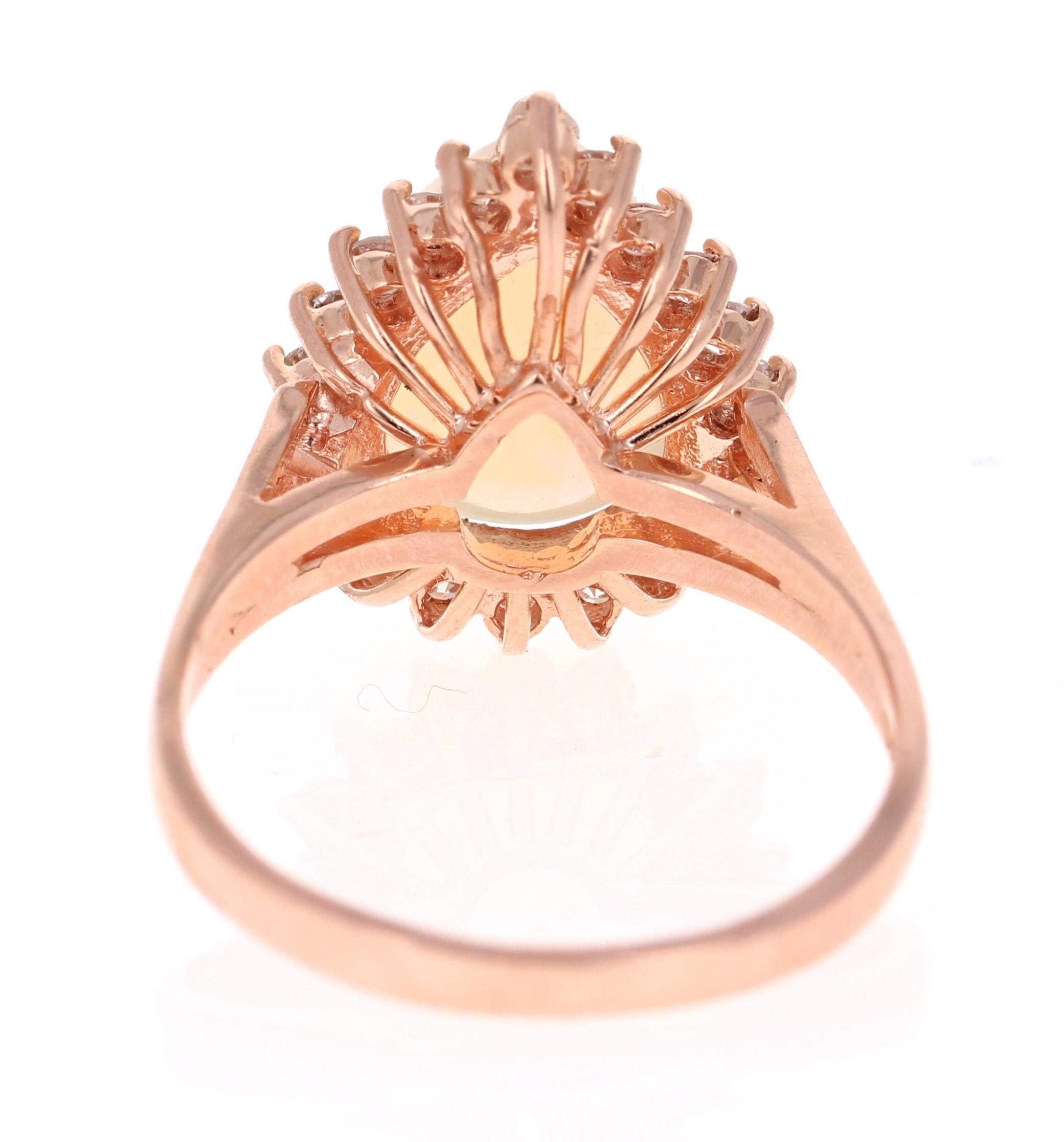 Pear Cut 3.18 Carat Opal Diamond Rose Gold Cocktail Ring For Sale