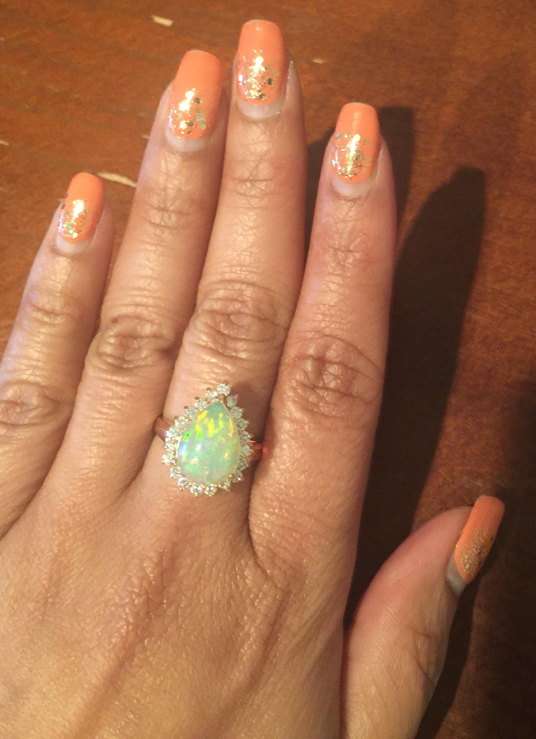 3.18 Carat Opal Diamond Rose Gold Cocktail Ring In New Condition For Sale In Los Angeles, CA