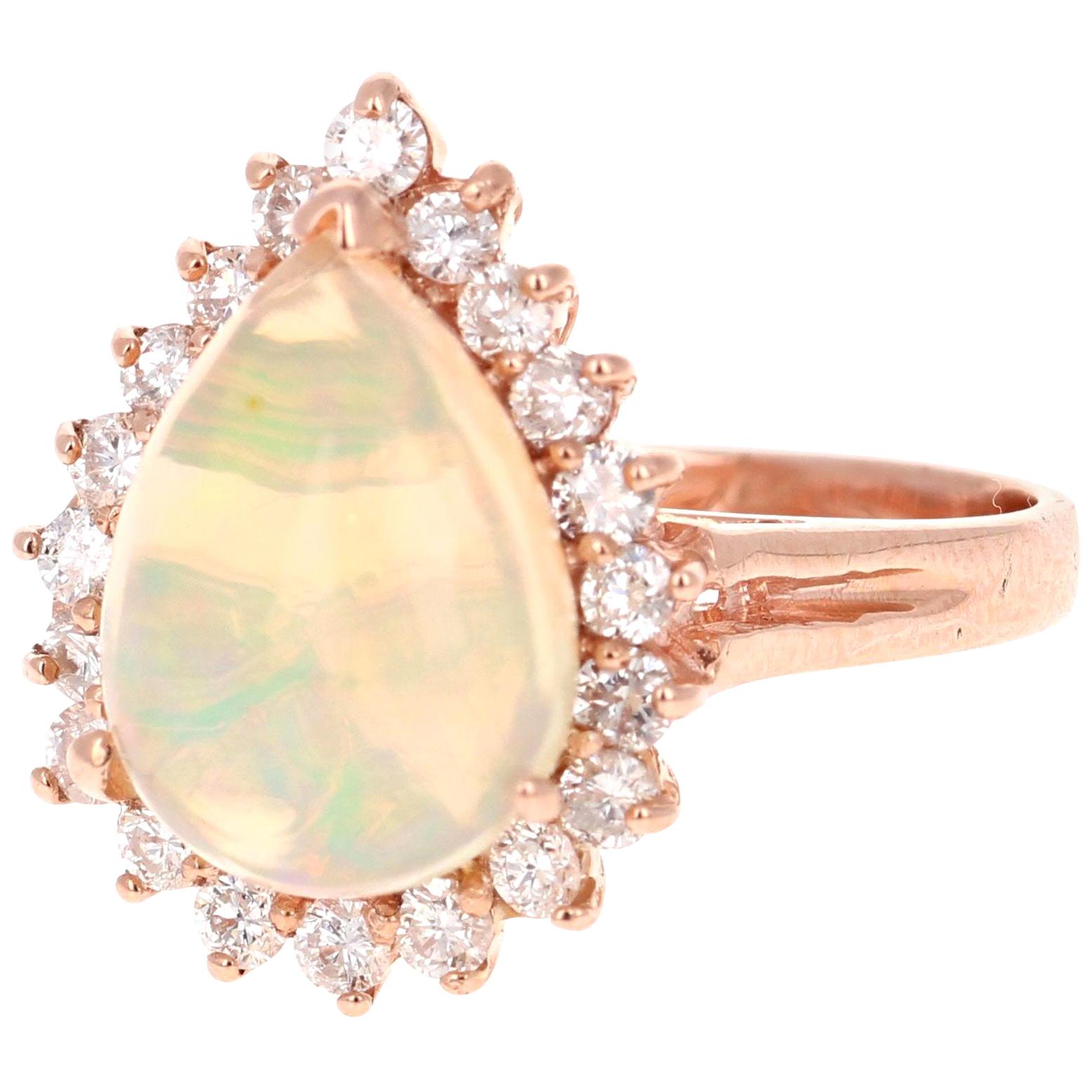 3.18 Carat Opal Diamond Rose Gold Cocktail Ring
