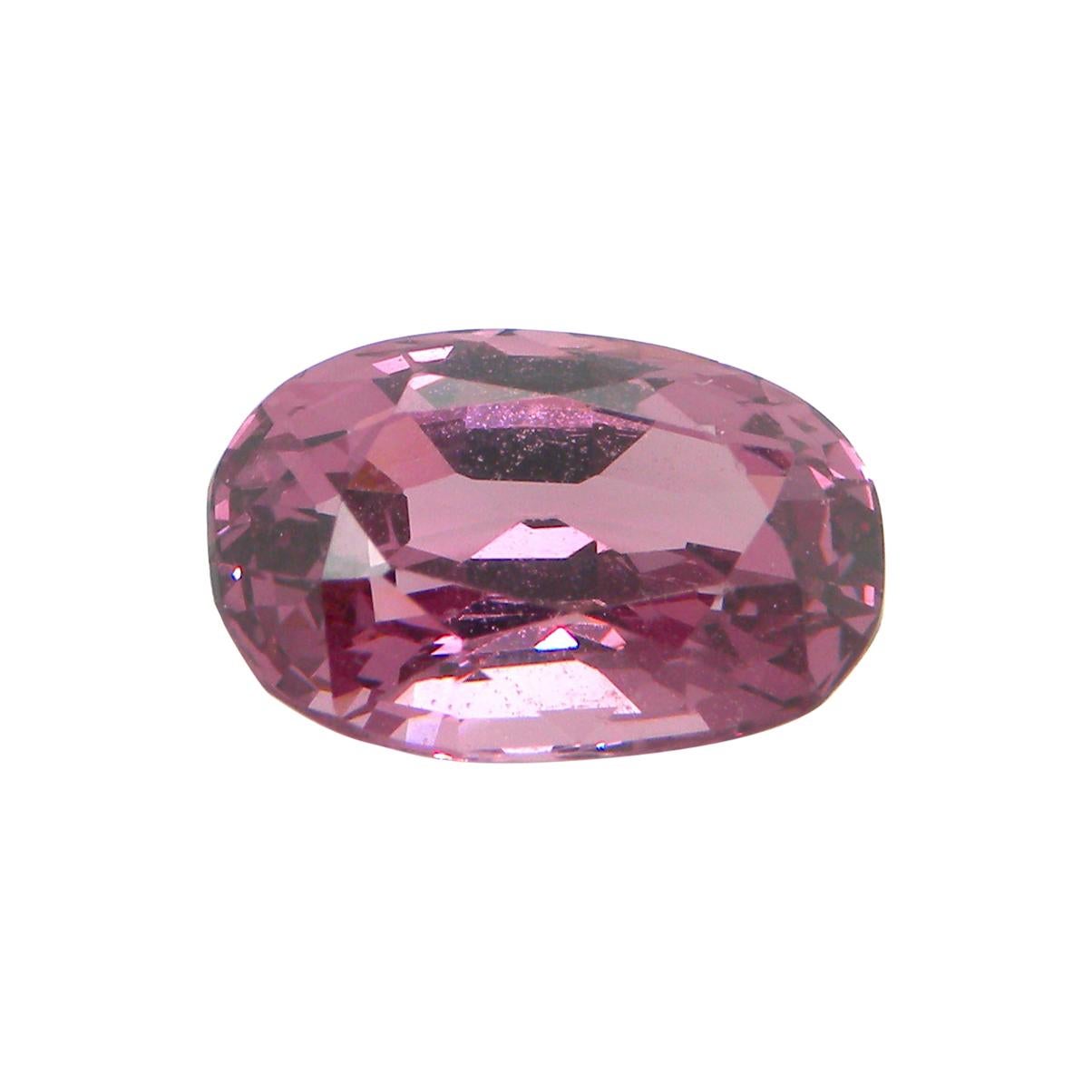 3.18 Carat Oval-Cut Unheated Burmese Spinel:

A beautiful gem, it is a 3.18 carat unheated oval-cut Burmese pink-purple spinel. Hailing from the historic Mogok mines in Burma, the spinel possesses a soothing pink-purple colour saturation, with great