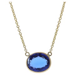 3.18 Carat Oval Tanzanite Blue Fashion Necklaces In 14k Yellow Gold