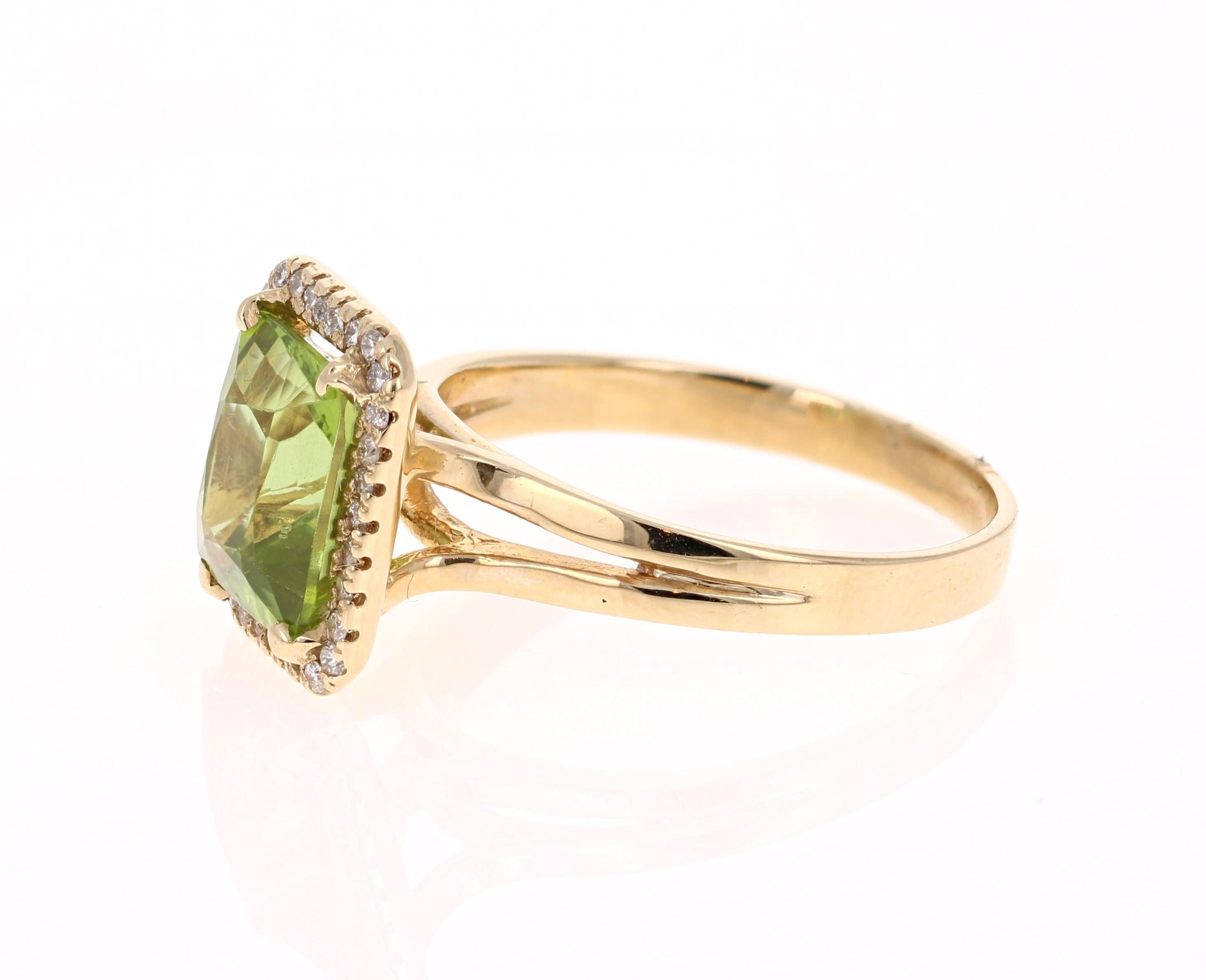 3,18 Karat Peridot-Diamant-Ring aus 14 Karat Gelbgold (Moderne)