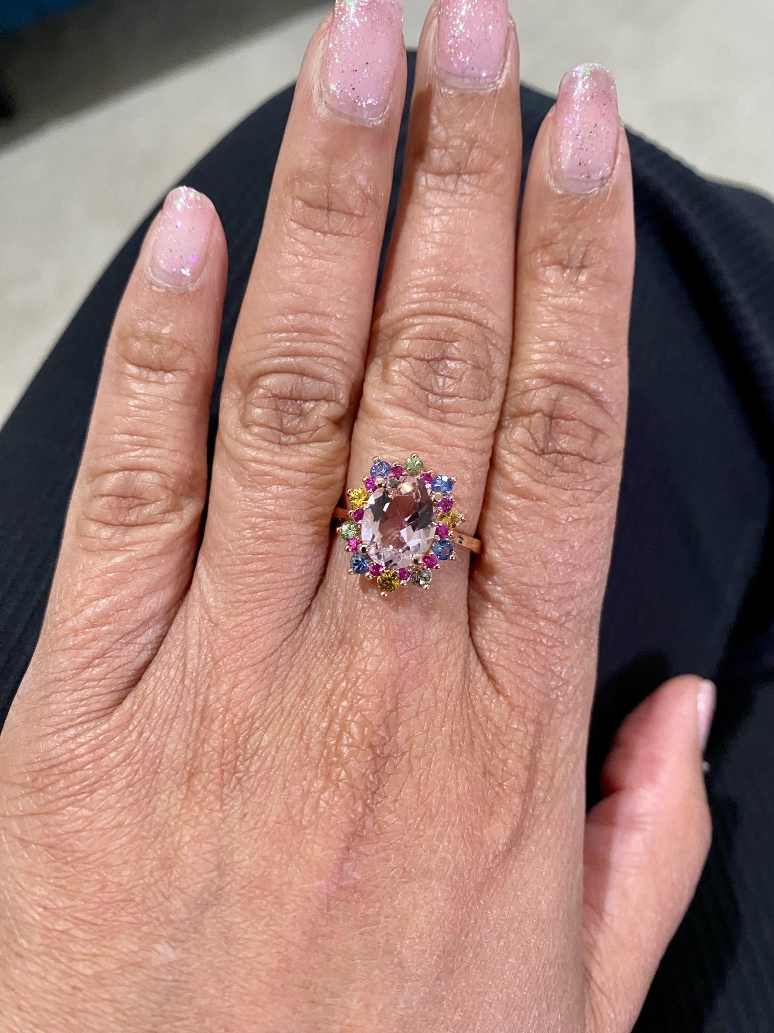 3.18 Carat Pink Morganite Sapphire Rose Gold Cocktail Ring For Sale 4