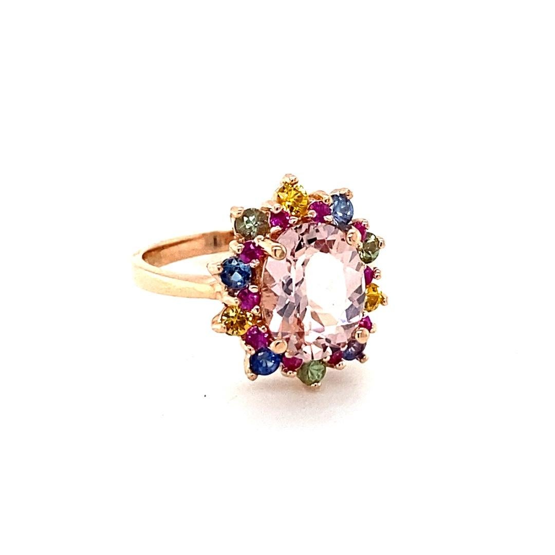 Contemporary 3.18 Carat Pink Morganite Sapphire Rose Gold Cocktail Ring For Sale