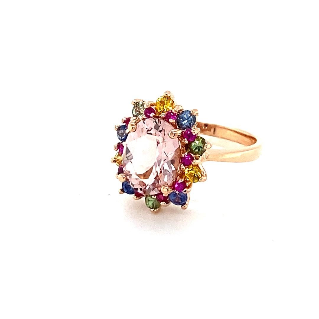 Oval Cut 3.18 Carat Pink Morganite Sapphire Rose Gold Cocktail Ring For Sale