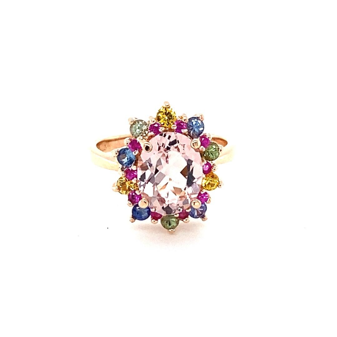 3.18 Carat Pink Morganite Sapphire Rose Gold Cocktail Ring In New Condition For Sale In Los Angeles, CA
