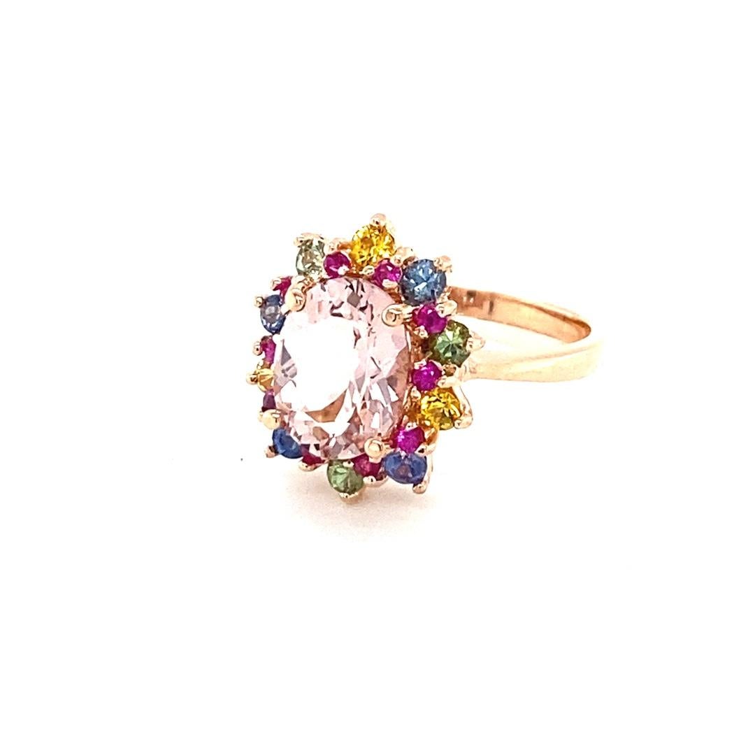 Women's 3.18 Carat Pink Morganite Sapphire Rose Gold Cocktail Ring For Sale