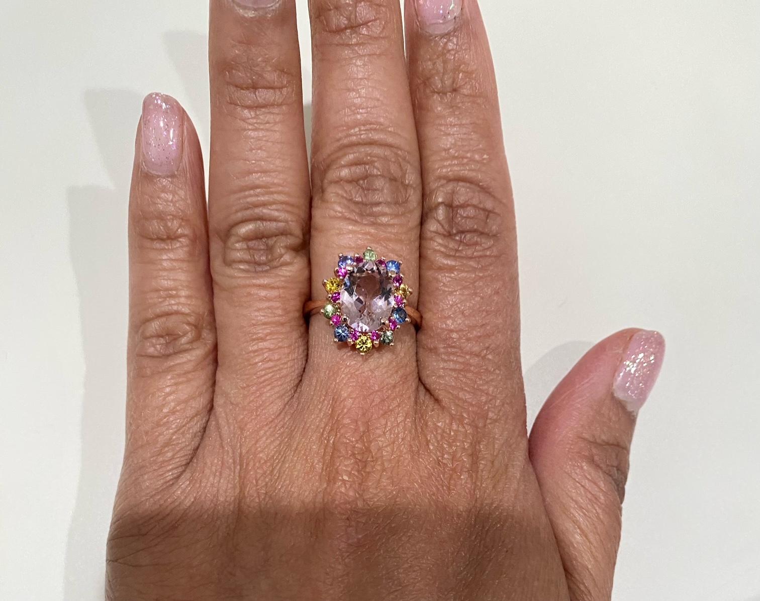 3.18 Carat Pink Morganite Sapphire Rose Gold Cocktail Ring For Sale 1
