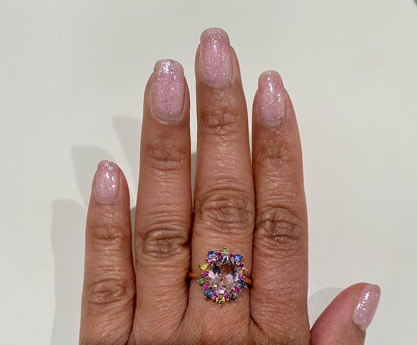 3.18 Carat Pink Morganite Sapphire Rose Gold Cocktail Ring For Sale 2