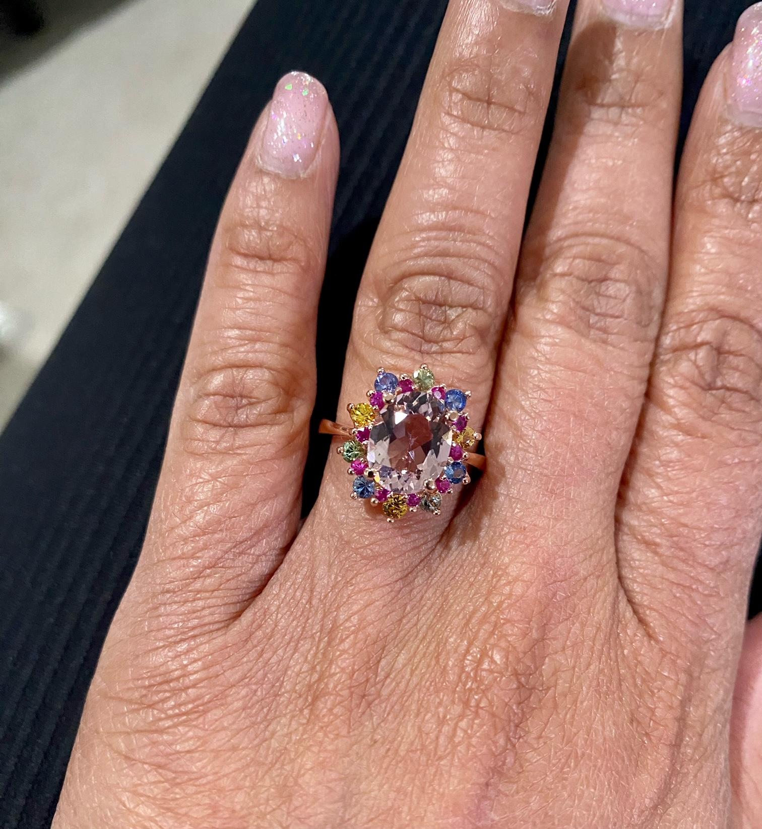 3.18 Carat Pink Morganite Sapphire Rose Gold Cocktail Ring For Sale 3