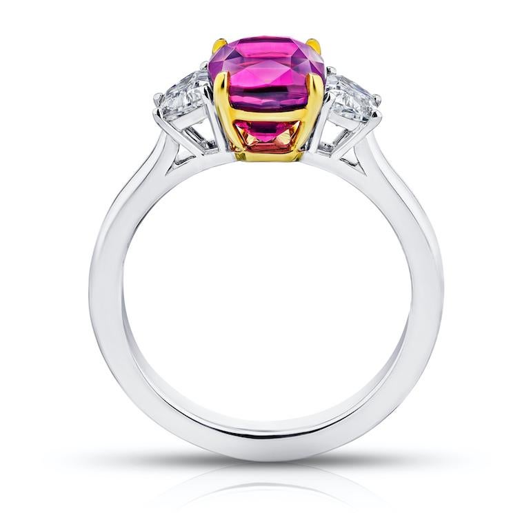 Contemporary 3.18 Carat Red Cushion Ruby and Diamond Ring
