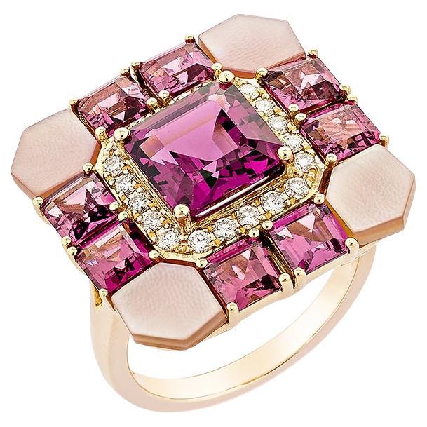 Sunita Nahata Rhodolite 3.18ct. Fancy Ring in 18KRG with Gemstones & Diamond.