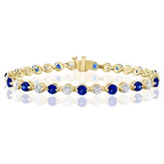 Vintage 3.18 Carat Round Blue Sapphire and Diamond Bracelet in 14K Yellow Gold