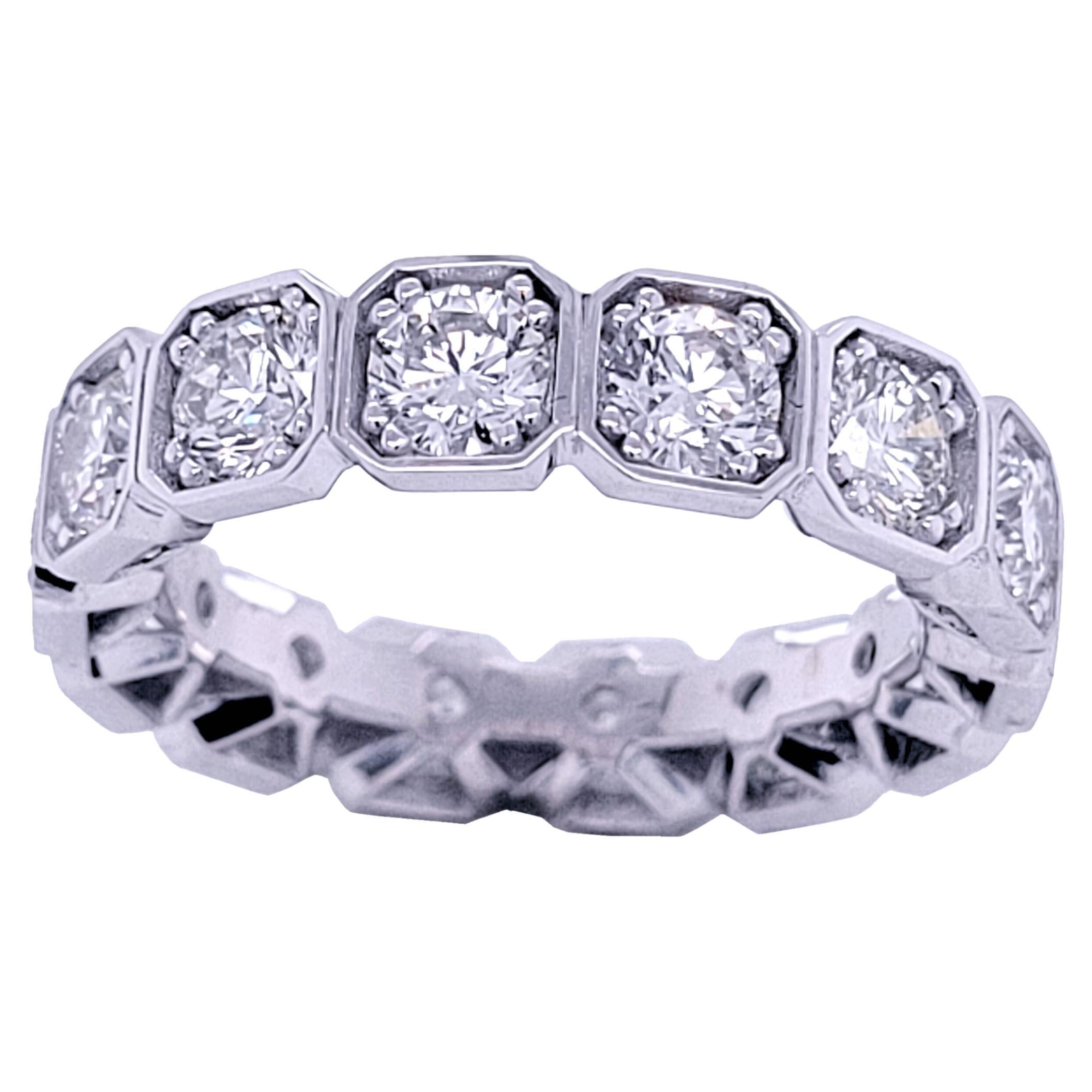3.18 Carat Round Brilliant Diamond 18K Gold Eternity Ring For Sale