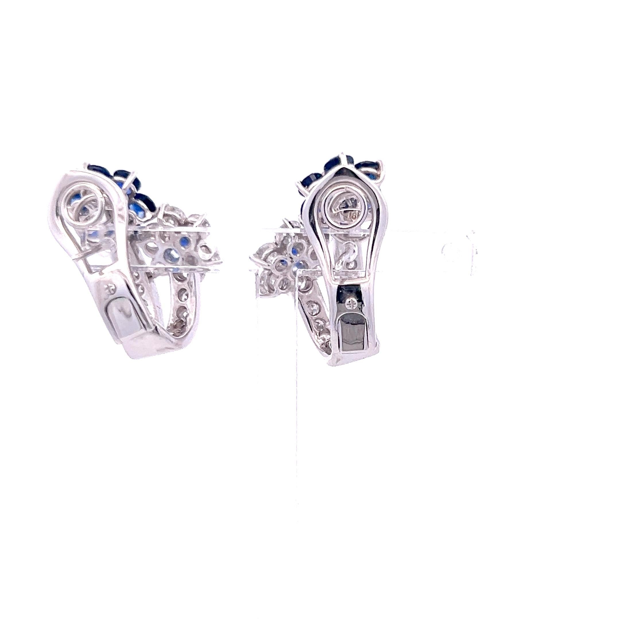 Taglio brillante Orecchini a clip con diamante rotondo da 3,18 carati e zaffiro da 2,50 carati in WG 18K in vendita