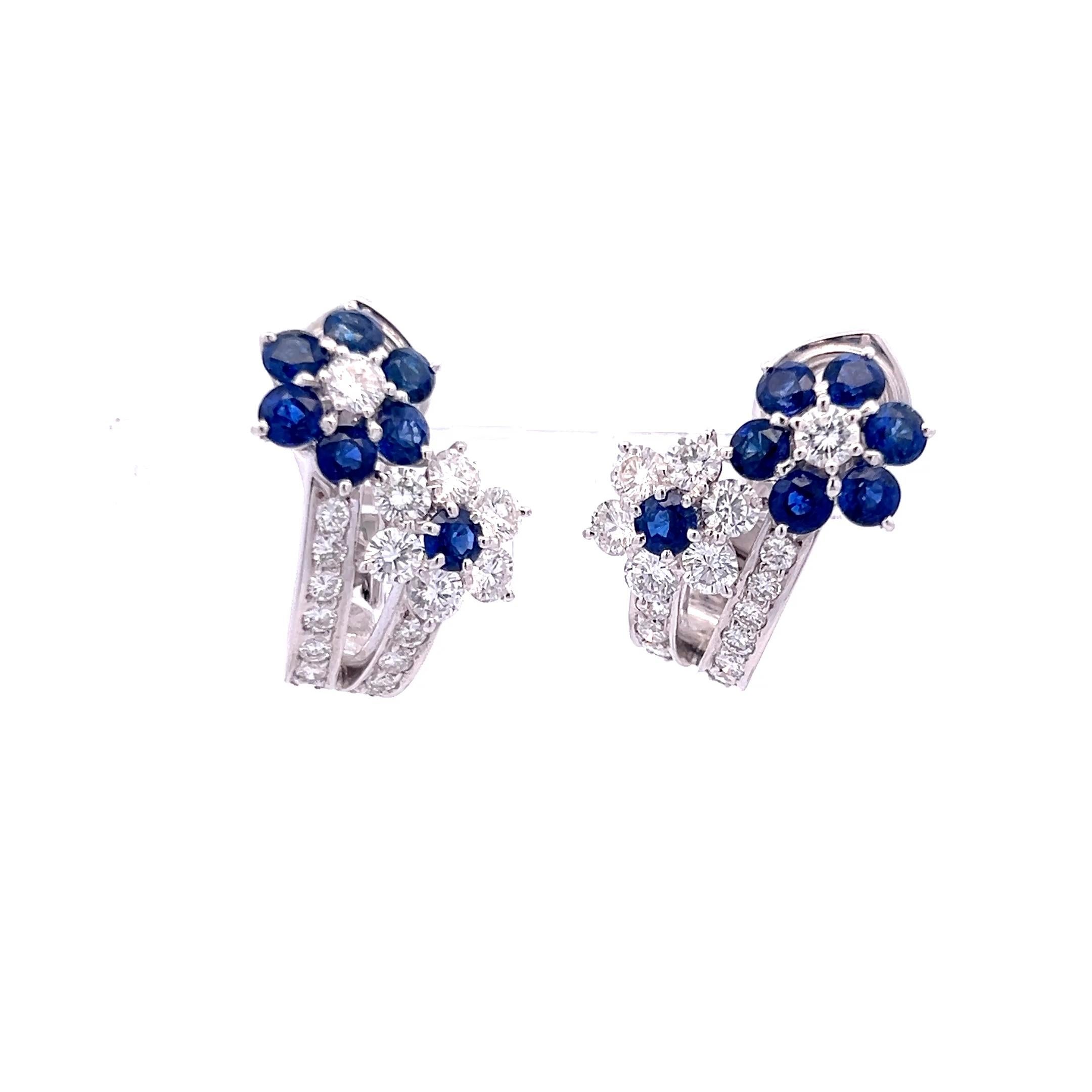 Donna Orecchini a clip con diamante rotondo da 3,18 carati e zaffiro da 2,50 carati in WG 18K in vendita