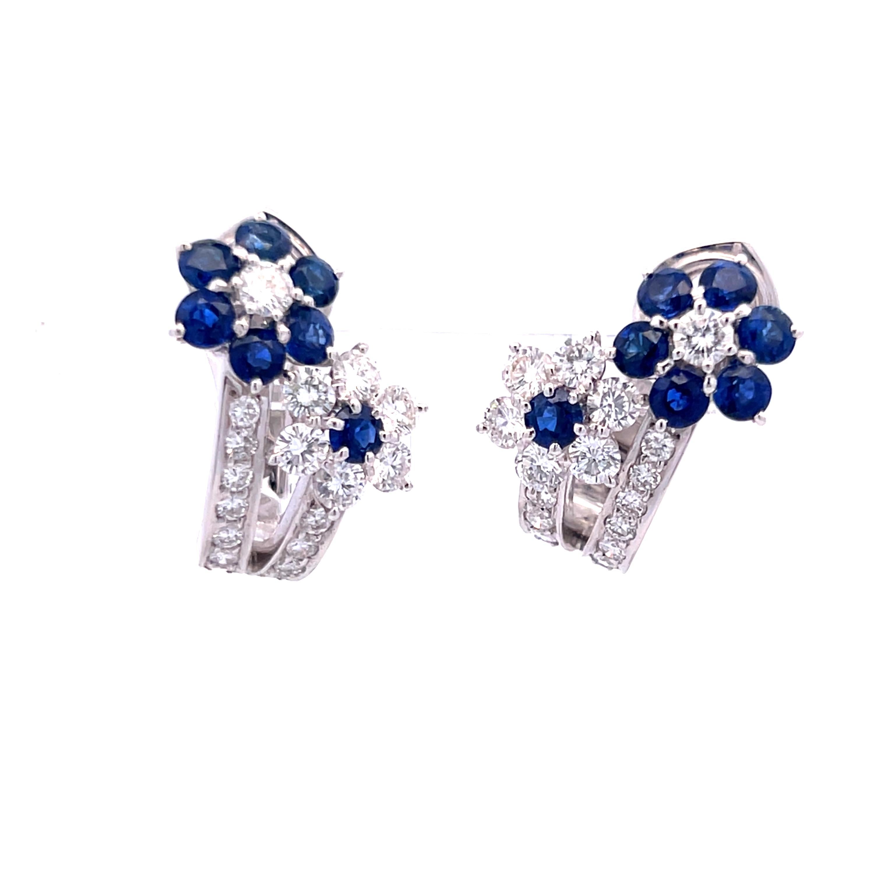 Orecchini a clip con diamante rotondo da 3,18 carati e zaffiro da 2,50 carati in WG 18K in vendita 1